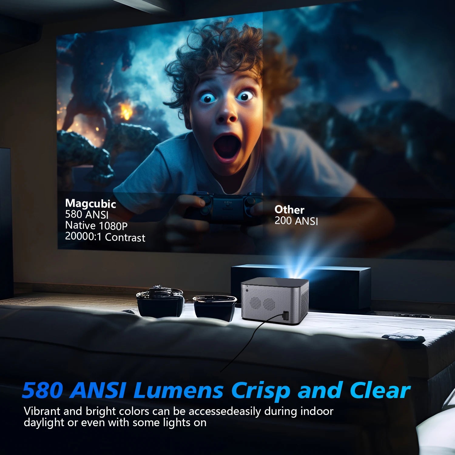 580ANSI Projector Android 11 4K 1080P Wifi6 Voice Control Allwinner H713 Electronic Focus BT5.0 Home Cinema HY350 Pro