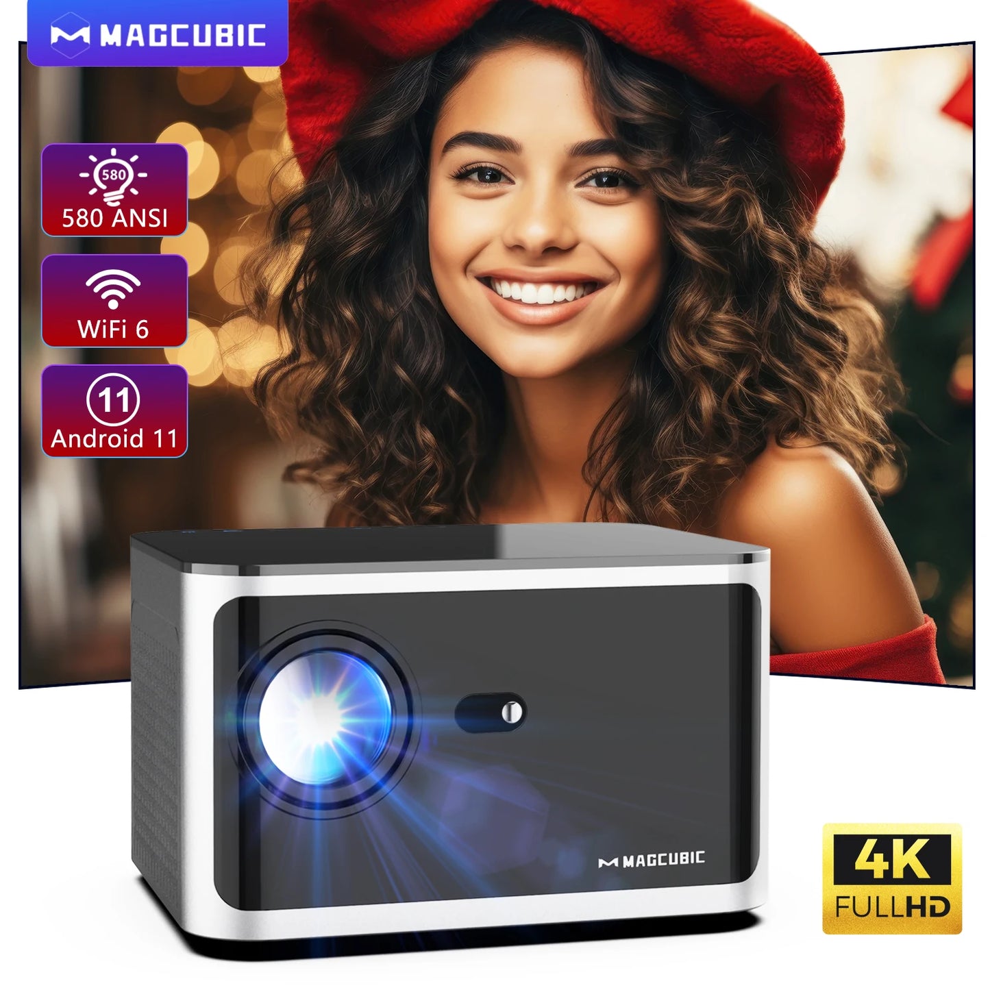 580ANSI Projector Android 11 4K 1080P Wifi6 Voice Control Allwinner H713 Electronic Focus BT5.0 Home Cinema HY350 Pro